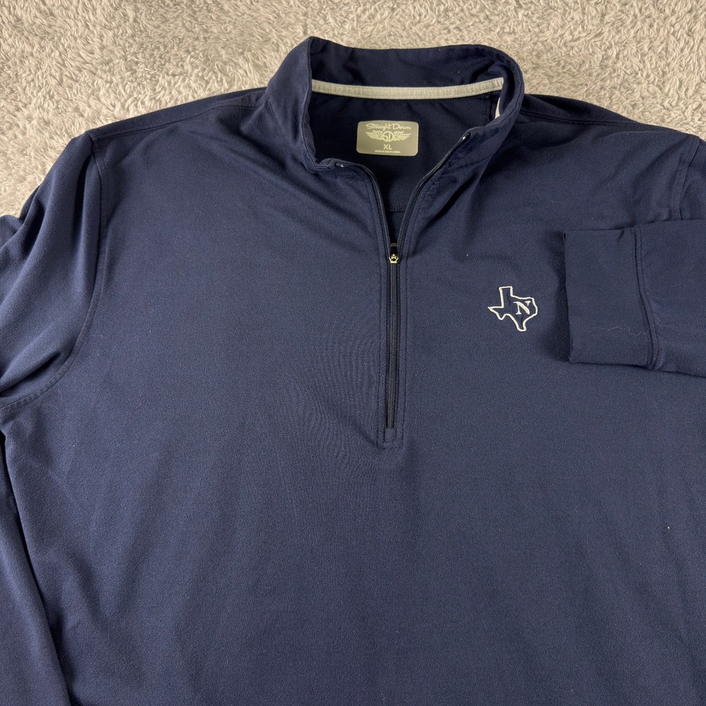 Straight Down Mens XL Navy Blue Quarter Zip Golf Pullover Texas Logo Mock Neck